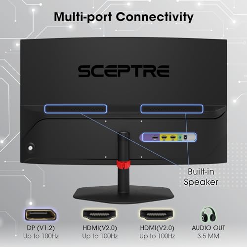 Sceptre Curved 27-inch Prime Gaming Monitor 1500R 100Hz HDMI X2 DisplayPort 1ms 100% sRGB, Build-in Speakers Machine Black 2025 (C275W-FW100T Series) - style: 27" Curved Gaming 100Hz DP HDMI X2