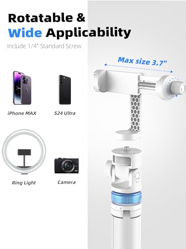 Kaiess 62" Phone Tripod & Selfie Stick, Extendable Photography Light Stand with Wireless Remote, Solidest, Portable, Lightweight, Compatible with iPhone/Android Phone (White) - color: White