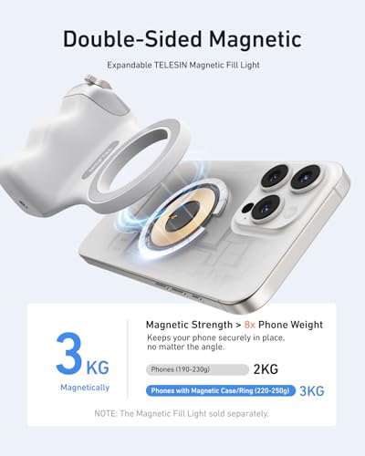 TELESIN Fun Shot Magnetic Phone Camera Grip 2 for iPhone/Android with Detachable Wireless Shutter Remote - Supports Native Camera - 1/4" Tripod Screw - Comfort Ergonomic Camera Grip Handle Holder - color: Matte White