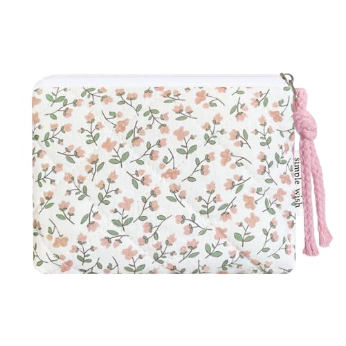 Cotton Quilted Floral Coin Purse Digital Camera Pouch with Cute Prints Zipper for Women Girls (PEACH DISTY) - color: PEACH DISTY
