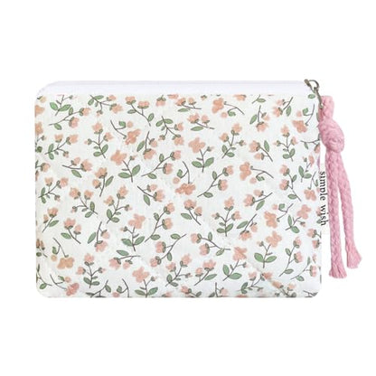 Cotton Quilted Floral Coin Purse Digital Camera Pouch with Cute Prints Zipper for Women Girls (PEACH DISTY) - color: PEACH DISTY