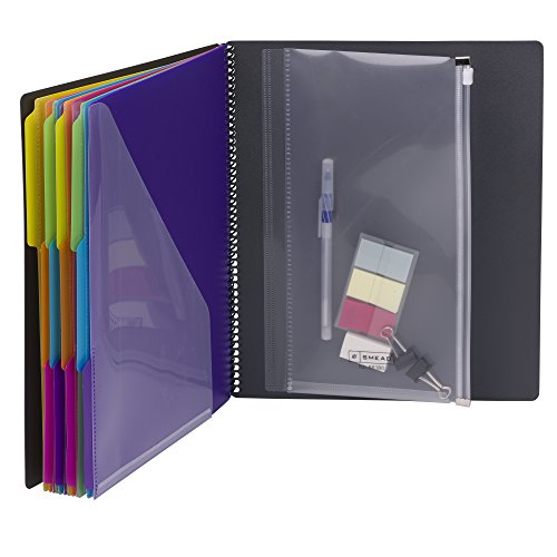 Smead 24 Pocket Poly Project Organizer, 1/3-Cut Tab, Letter Size, Gray with Bright Colors (89206), (Pack of 10) - style: Brights, 10 Count