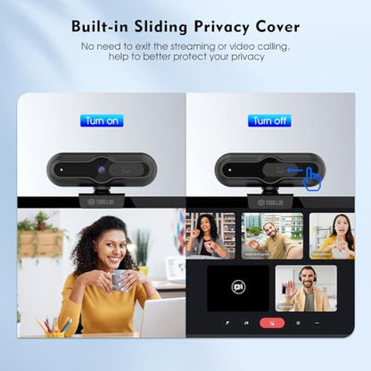 TOALLIN 4K Webcam for PC, 1080P@60FPS, PDAF Autofocus, 1/2.5" Sensor & 12MP, Built-in Mic, Sliding Privacy Cover, USB Web Camera for Streaming, Gaming, Conferencing and Video Calls