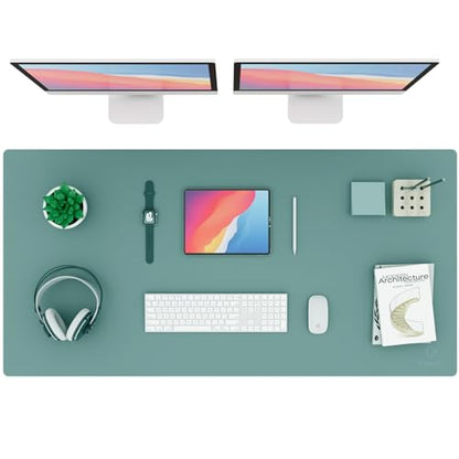 K KNODEL Large Office Leather Desk Mat, Mouse and Keyboard Pad, Computer and Laptop Mat, Desktop Protector and Cover, Writing Pad and Blotter (47.2"x23.6", Green) - color: Green, size: 47.2" x 23.6"