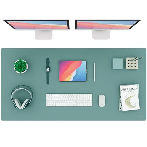 K KNODEL Large Office Leather Desk Mat, Mouse and Keyboard Pad, Computer and Laptop Mat, Desktop Protector and Cover, Writing Pad and Blotter (47.2"x23.6", Green) - color: Green, size: 47.2" x 23.6"