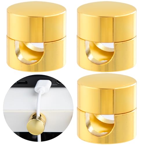 SmallCat 3 Sets Charger Holders for Cords, Gold Adjustable Cable Anchor Holders, Adhesive Metal Cord Clips, Cable Management Wire Organizers for Desk, Office, Nightstand - color: Gold, size: 3 Sets