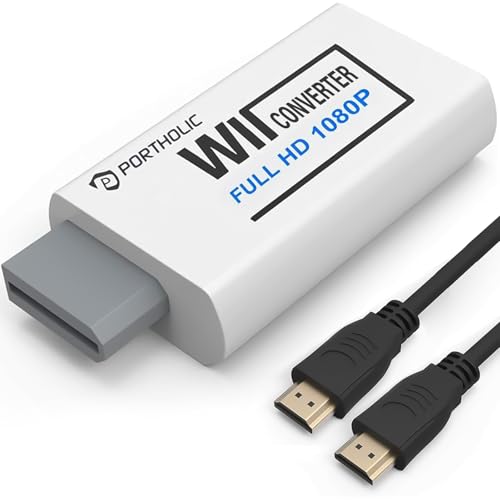 PORTHOLIC Wii to HDMI Converter 1080P for Full HD Device, Wii HDMI Adapter with 3,5mm Audio Jack&HDMI Output Compatible with Wii, Wii U, HDTV, Monitor-Supports All Wii Display Modes 720P, NTS - color: White