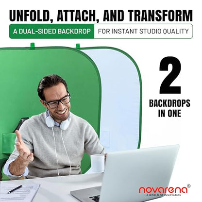 NOVARENA Green Screen Behind Chair Attachment Backdrop Kit – Portable Chroma Key for Streaming, Gaming, Video Calls, Virtual Background, Home Office, Photography – 5ft by 5ft, Reversible, Foldable