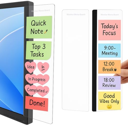 Office Desk Accessories 2 Pack Computer Monitor Memo Board Desktop Supplies Sticky Note Message Holder for Women Men Decorations Essentials Cute Stuff Things Organizer Gadgets Aesthetic Decor Gifts