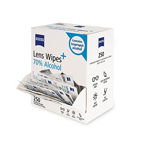 ZEISS Pre-Moistened Lens Cleaning Wipes with 70% Alcohol, 250 Count - size: 250 Count (Pack of 1)