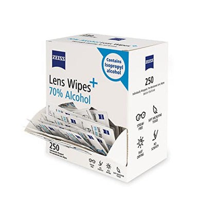 ZEISS Pre-Moistened Lens Cleaning Wipes with 70% Alcohol, 250 Count - size: 250 Count (Pack of 1)