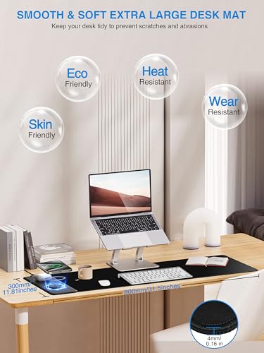 TopMade Mouse Pad with 15W Fast Wireless Charging, 31.5"x11.81" XL Large Gaming Waterproof Desk Pad with Ultra-Smooth Surface, Non-Slip Base, Classic Black Computer Desk Mat for MacBook, PC, Laptop - color: Black-31.5"x11.8"