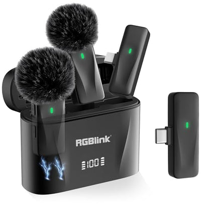 RGBlink Wireless Lavalier Microphone for iPhone 17,16,15 Pro Max, USB C Smartphone, Android - 2pcs Noise Canceling Wireless Clip on Lapel Mic for Recording Vlogging,Interview,Gifts for Content Creator
