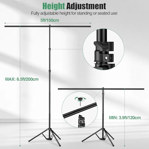 Black Backdrop Kit, 5×7ft Portable Black Photo Background with Adjustable T-Shaped Stand, 5 Clamps, Carrying Bag for Parties, Streaming, Photography, Zoom, Gaming, Video Studio - color: black