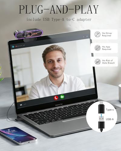 4k Webcam for Online Meeting/Online Teaching/Gaming/Streaming/Video Calls,with Microphone and Remote,Privacy Cover,Plug&Play,PDAF