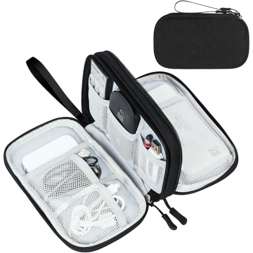FYY Travel Organizer Pouch Electronic Accessories Carry Case Portable Waterproof Double Layers All-in-One Storage Bag for Cable, Cord, Charger, Phone, Pattern Black - color: Black-Pattern, style: Small
