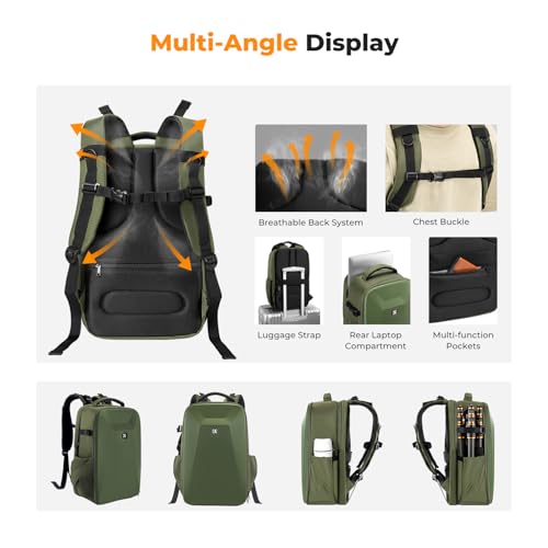K&F CONCEPT Camera Backpack,Hardshell Photography DSLR Camera Bag with 15-15.6 Inch Laptop Compartment Hard Shell Camera Case Compatible with Canon/Nikon/Sony/DJI Mavic Drone - color: Green