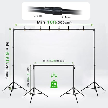 10x7 ft Adjustable Green Screen Backdrop Kit with Stand, Photo Background Support System for Video Streaming, Photography, Studio, Parties, Events - size: 7x10 ft