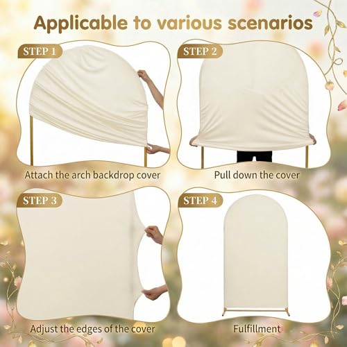 Toolterritary Set of 3 Metal Arch Backdrop Stand with Cover Set, (8FT, 7.2FT, 6.6FT Wedding Arch and Cover Set), Backdrop Arch for Party, Baby Shower, Birthday, and Graduation Ceremony - color: Beige, size: 8ft+7.2ft+6.6ft
