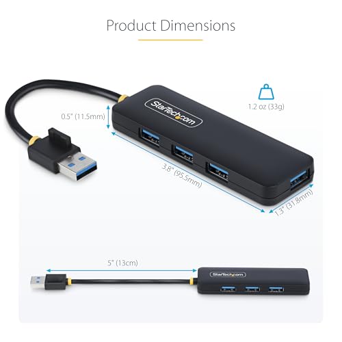 StarTech 4-Port USB-A Hub 5Gbps with 5in/13cm Cable, iMac (H5A4A-USB-HUB) | USB 3.0 data transfer, USB Powered, Travel mini, Portable multi-port splitter, Windows PC, MacBook, Chromebook, Surface - size: 0.4 ft, style: USB-A