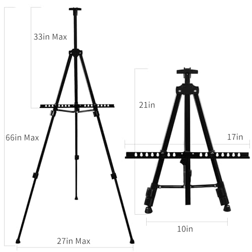 RRFTOK Black 3 Pack 21-66 Inch Art Easel Stand for Painting and Sign | Three portable metal tripod easels with reinforced triangle for canvas holder, floor display, drawing and poster stand use - style: 66BL 3-pack