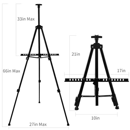 RRFTOK Black 3 Pack 21-66 Inch Art Easel Stand for Painting and Sign | Three portable metal tripod easels with reinforced triangle for canvas holder, floor display, drawing and poster stand use - style: 66BL 3-pack