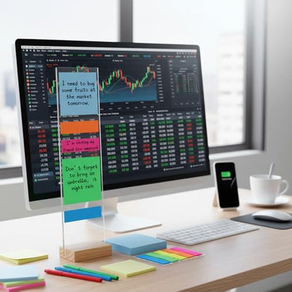 Monitor Memo Board with Removable Wooden Base Acrylic Portable Sticky Note Holder for Computer Monitors Office Desk Accessories, No Screen Damage, Fits Any Laptop and Desktop(1 Pcs)