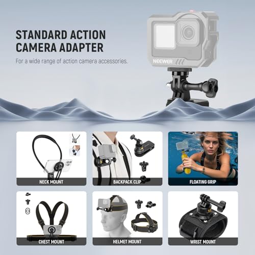 NEEWER Action Camera Tripod Mount Adapter with 1/4"-20 Screw Aluminum Alloy Accessories Compatible with Insta360 X5 X4 X3 GoPro Hero 13 12 DJI Osmo Action 5 Pro 4 3 AKASO APEMAN, GP-81 - style: GP-81
