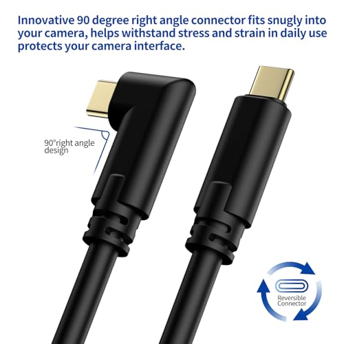 Jelanry Camera Tether Cable USB C to USB C 90° Right Angle, for Power Delivery, 5Gbps Data Transfer, Charging Between Camera & Computer+ Tethering Cable Lock Clamp for Sony Canon Nikon, 16.4 feet 5m - size: Straight+Elbow
