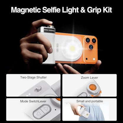 Phone Flash Fill Light, Magnetic Attachment for Mobile Phones, Built-in Handle with Focus Knob, Portable LED Light Phone Photography, Vlog & Live Streaming