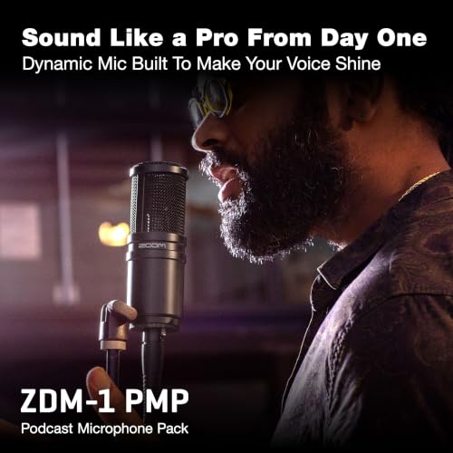 Zoom ZDM-1 Podcast Mic Pack Includes Dynamic Microphone, Headphones, Tripod, Windscreen, and XLR Cable | Includes Zdm-1 Dynamic Mic, Zhp-1 Closed-Back Headphones, Tps-4 Tripod, Windscreen, 2m Xlr Cable - size: (Pack of 1)