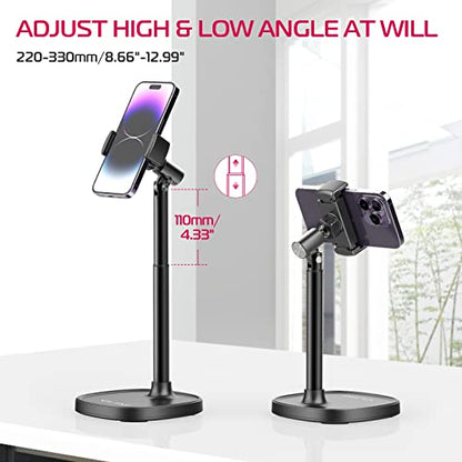 ULANZI Cell Phone Stand Mount for Desk, Vijim HP004 Adjustable Height & Angle Phone Holder, 360 Degree Rotating Desktop Phone Stand Compatible with iPhone, Samsung and All Phones - color: BLACK
