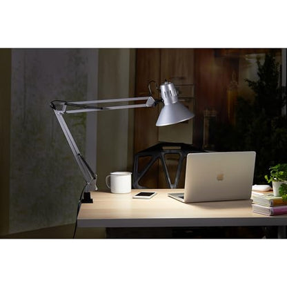 Bostitch Office VLF100-SLV Swing Arm Desk Lamp with Clamp Mount, 36" Reach with Multi-Joint Adjustment, Includes Replaceable LED Bulb (VLF), Silver - style: Clamp, Silver