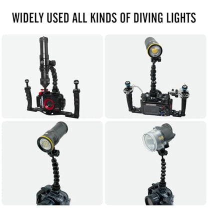 6" Flexible Extension Arm Mount with YS Head Adapter Connector, Diving 360° Adjustable Gooseneck 6-Section Lightweight Arm for Underwater Camera Housing Cold Hot Shoe Photography Gear Lighting System