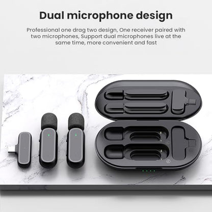JoyGeek Wireless Lavalier Microphone with Charging Case, Noise Canceling Microphone, Professional Wireless Lavalier Mini Mic for iPhone Samsung Android Smartphone Vlog Live Recording,Audio & Video