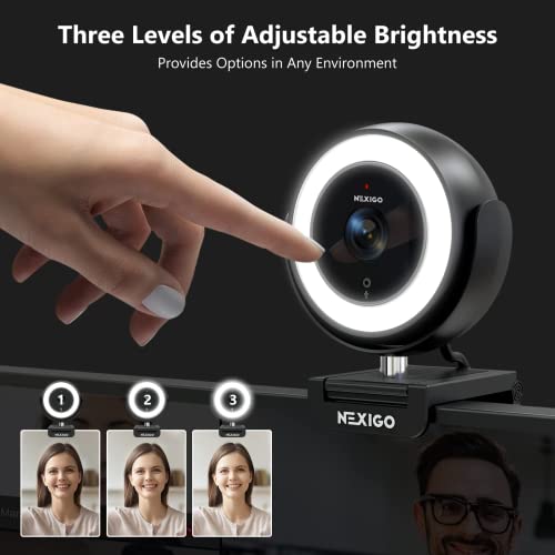 NexiGo N940E (Gen 3) 60FPS Zoomable 1080P Webcam with Remote Control, Magnetic Privacy Cover, Adjustable Brightness, Noise Reduction Mics, for Zoom Skype Teams, Black