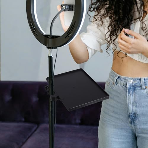 Toddmomy Microphone Stand Tray with Movable Sound Card Holder and Mic Clip, Large 24X17.5Cm Live Streaming Rack for Podcasting and Recording Accessories