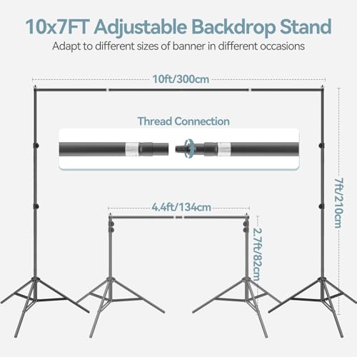 7x10 FT Photography Background Support System, Adjustable Photo Video Studio Backdop Stand Kit with 3 Polyster Background (Black, White, Green), Spring Clamps, Sandbags and Carry Bag - color: Green, Black, White