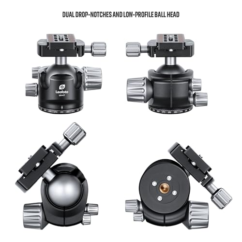 LEOFOTO LH-47 Camera Tripod Ball Head Mount, 98mm Aluminium Ball Head with 1/4" Quick Release Plate, 360 Degree Rotating & Panoramic Base, 3/8" Mounting Screw for Tripod/Monopod/Slider, Max Load 48lb - color: Knob Release, 98mm, with QR Plate, Max Load 48