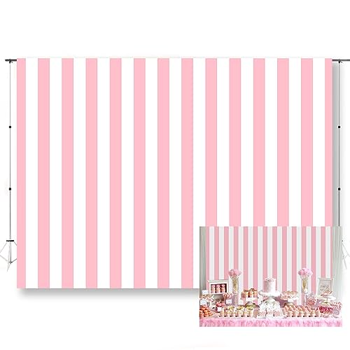 8x6ft Pink and White Stripe Background Striped Photography Backdrop Baby Photography Backdrop Newborn Photo Studio Photo Booth Party Decor Wall Hanging KU227 - color: Pink, size: 8x6FT