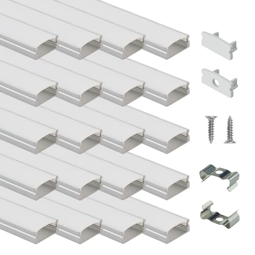 Muzata 20Pack 6.6FT/2M LED Channel Aluminum U Shape Silver LED Strip Diffuser Channel with Milky White Cover Easy Installation U1SW WW 2M - size: 20Pack