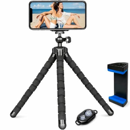 Acuvar Flexible Phone Tripod Stand with Wireless Remote & Adjustable Holder, Mini Smartphone Tripod for iPhone & Android, Portable for Vlogging, Selfies, Live Streaming & Video Recording - style: Tripod + Smartphone Mount + Remote