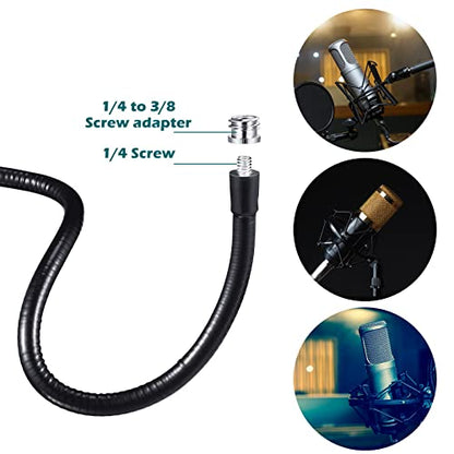 2 Sets Gooseneck Mic Stand 13 Inch Microphone Stand Flexible Gooseneck Desktop 3/8 to 5/8 Inch with Clip Desk Clamp for Podium, Lecture Recording Studio Podcast Meeting Radio Broadcasting Studio Live