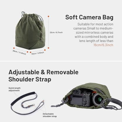 PGYTECH OneGo Drawstring Small Camera Bag, Soft Cute Camera Pouch Handbag compatible with Mirrorless Cameras/Nikon/Canon/Sony/Fuji/Pocket 4 Camera Case - color: Forest