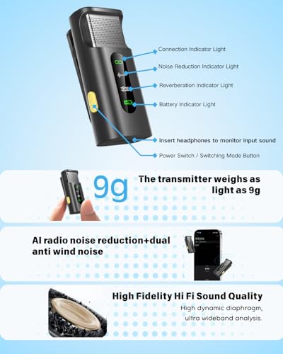 Wireless Lavalier Microphone for iPhone 15/16 Android, Plug-Play Lapel Mic USB-C & Lightning, AI Noise Reduction, 328ft Range for Video Recording YouTube Vlog Interview (Includes Storage Case)