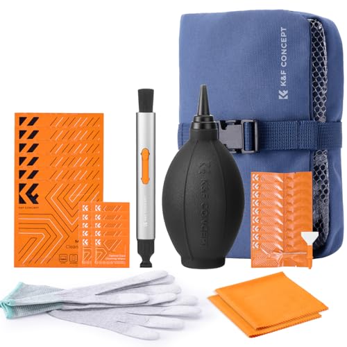 K&F CONCEPT 32-in-1 Camera Lens Cleaning Kit for DSLR Camera Lens Filter with Cleaning Pen+Air Blower+Cleaning Cloth*2+Full-Frame Swab*10+Cleaning Wipes*10+Vacuum Cleaning Cloth*6+Anti-Static Gloves