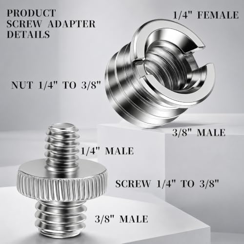 3 PCS 1/4 Inch to 3/8 Inch Tripod Adapter & 3PCS 3/8 to 1/4 Mount Screws Adapter, Threaded Screws Adapters Double Head Stud Standard Mounting Thread Converter for Camera Tripod Monopod Light Stand
