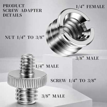 3 PCS 1/4 Inch to 3/8 Inch Tripod Adapter & 3PCS 3/8 to 1/4 Mount Screws Adapter, Threaded Screws Adapters Double Head Stud Standard Mounting Thread Converter for Camera Tripod Monopod Light Stand