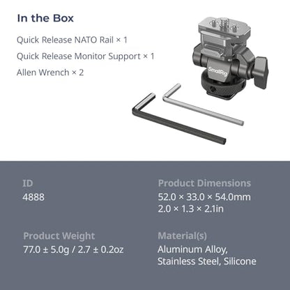 SmallRig HawkLock H21 Quick Release Monitor Mount with Cold Shoe Mount, Swivel and Tilt Adjustable Monitor Holder with 1/4"- 20 Screw, Dual Anti-Twist Design, for Ninja V and V+ Monitors