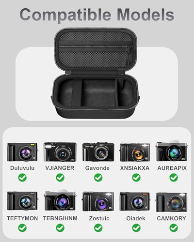 ProCase Hard 4K Digital Camera Case for VJIANGER, JGIPL, Duluvulu, Zostuic, Oiadek, Lecnippy, NIKICAM Camera Accessories, Protective Vlogging Travel Carrying Storage Bag with Shoulder Strap -Black